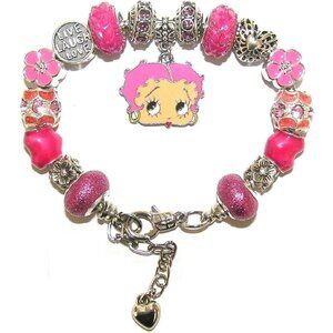 Betty Boop Bracelet And Hot Pink European Beads & Rare Fleischer Pink Hair Charm